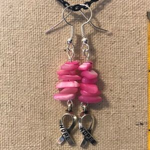 Breast Cancer Awareness Earrings- Pink shell and Ribbon Charm